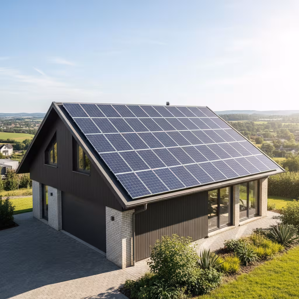 Modern home with solar panels